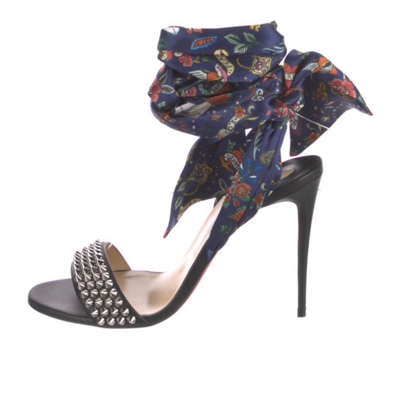 Christian Louboutin 39 Sandale Du Desert Spikes 100 Black Sandal Heel - Picture 3 of 13